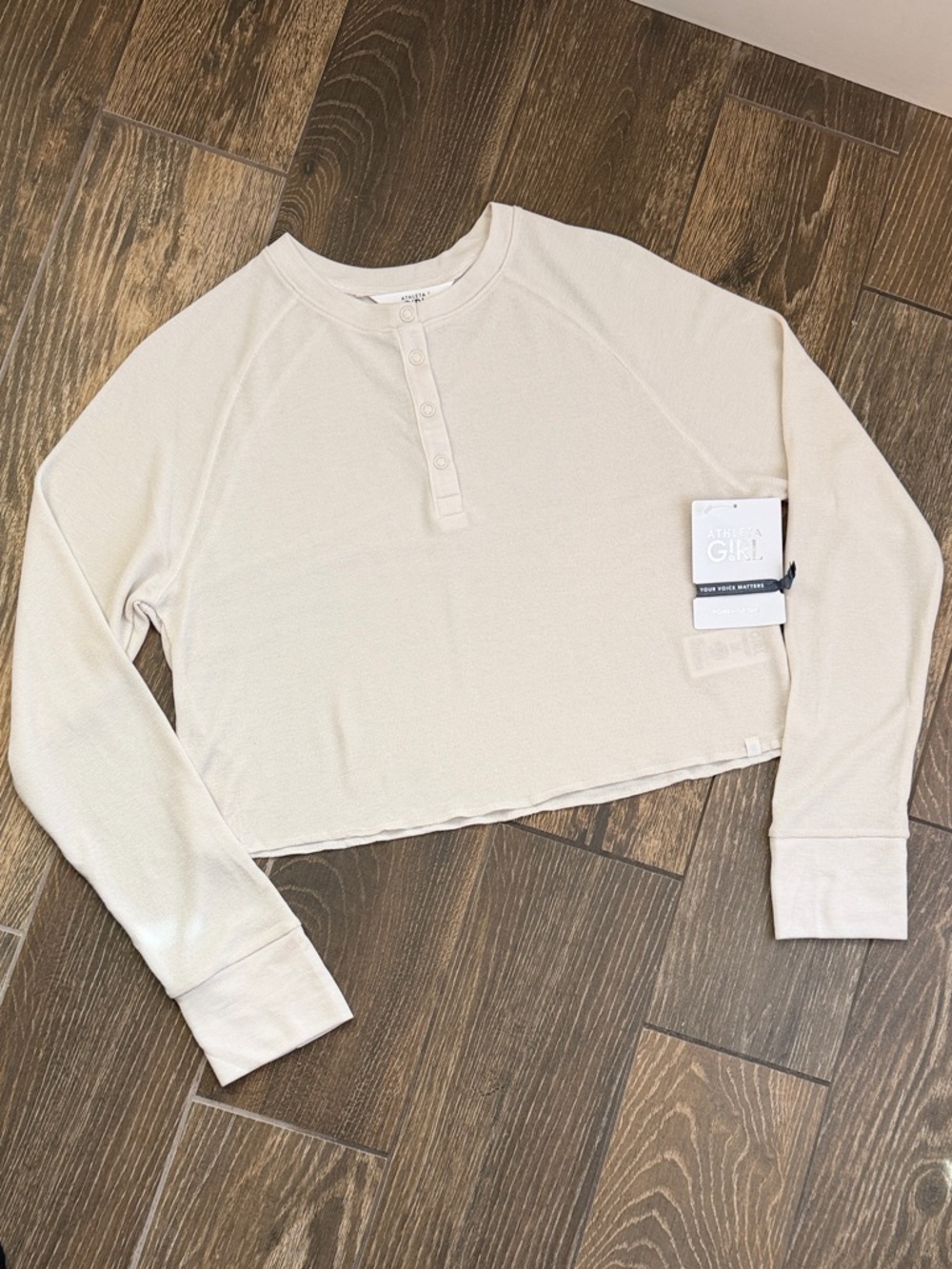 Athleta Girl Wander Henley Ivory Cropped Waffle Top—XL (14)